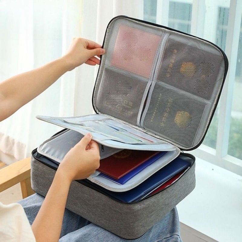 Blue Three Layers With Lock Multifunctional Multi Layer Document Storage Bag Large Capacity Travel File Organizer - Image 2