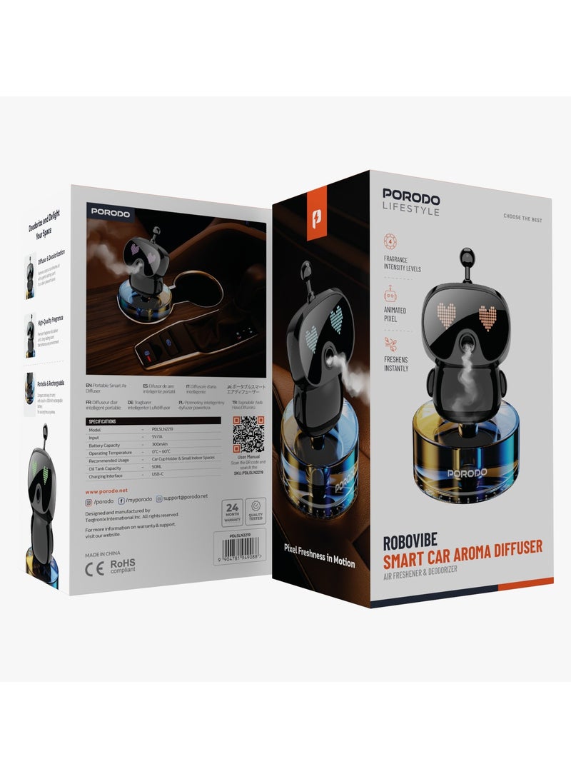 بورودو روبوفايب، معطر جو ذكي للسيارة مع 4 مستويات لكثافة العطر وبكسل متحرك / معطر جو ومزيل للروائح / سعة خزان الزيت 50 مل / عطر عالي الجودة / ينعش على الفور - أسود - Image 4
