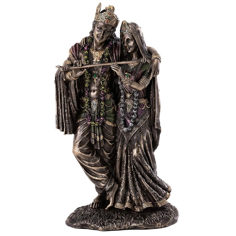Top Collection 115 Inch Radha Krishna Hindu Divine Love Real Bronze Powder Cast Statue - Image 1