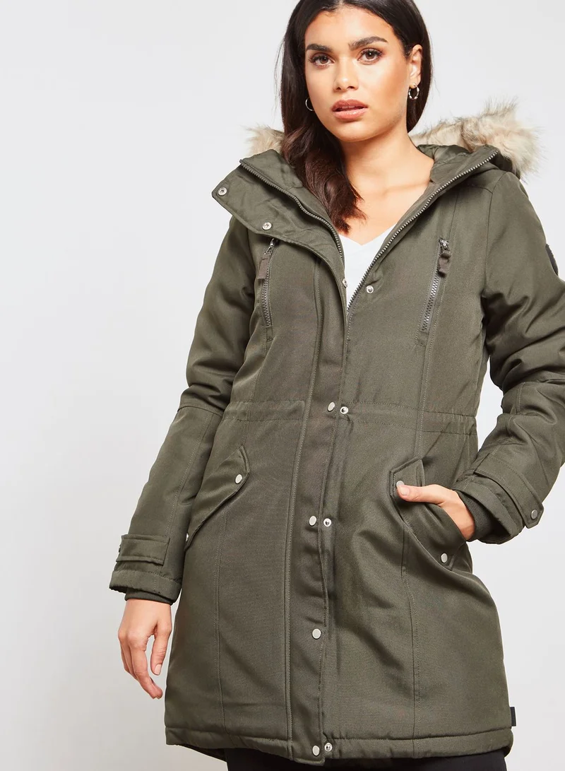 VERO MODA Faux Fur Hooded Jacket