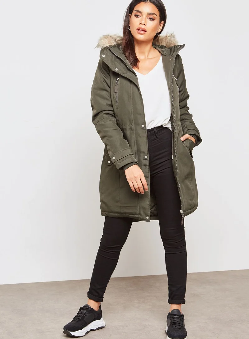 VERO MODA Faux Fur Hooded Jacket