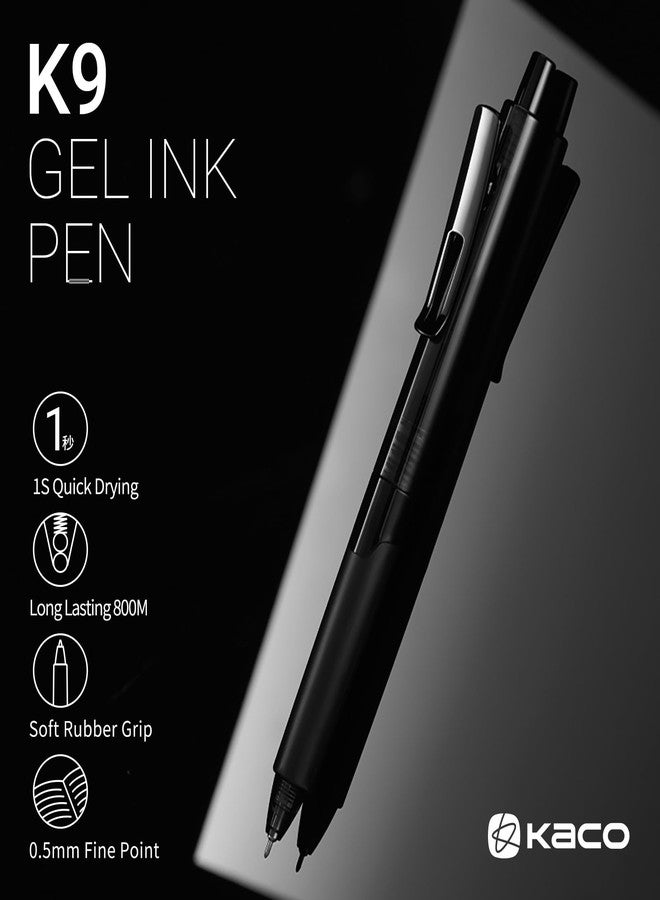 Kaco K9 Gel Pens Black Ink 10 Pieces Set Retractable 0.5mm Fine Point, Quick Drying, Aesthetic Pens, School Office Supplies - Image 2