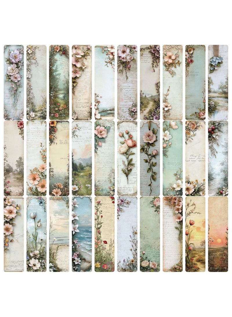 30Pcs Nature Pictures of Flowers Paper Bookmarks for Book Lovers, Vintage Aesthetic Bookmark Simple Style Book Accessories Natural Style Book Marks,Boxed Bookmarks Set as Gifts for Students - Image 1