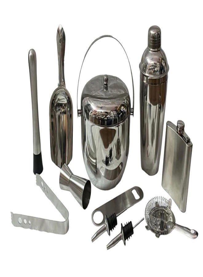 Proniks Stainless Steel Ice Bucket 1250ML Barware Kits and Bar Accessories in Pack of 11 in Silver Color for Home, Bar and Mini Bar and for Cocktail and mocktail Parties(Made in India) - Image 1