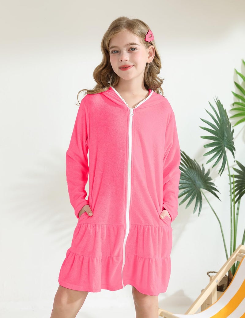 LUCKYGAL Girls Swimsuit Cover Up Kids Long Sleeve Swim Coverup Rose Red Zip-Up Beach Clothes,3t 4t - Image 5