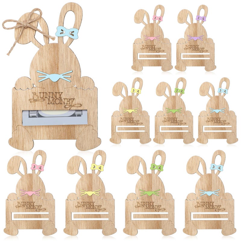 Beeveer 10 Pcs Easter Bunny Money Holder for Cash Gift Wooden Rabbit Gift Cards Cash Holder for Basket Stuffers Easter Holiday Hunting Money Tree Ornaments Table Centerpiece Decorations - Image 1