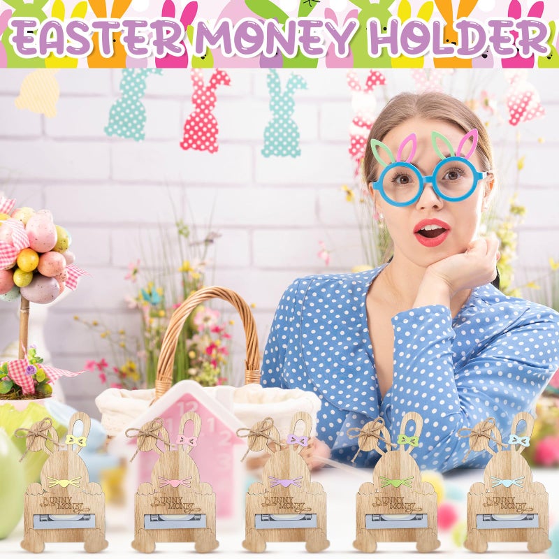 Beeveer 10 Pcs Easter Bunny Money Holder for Cash Gift Wooden Rabbit Gift Cards Cash Holder for Basket Stuffers Easter Holiday Hunting Money Tree Ornaments Table Centerpiece Decorations - Image 3