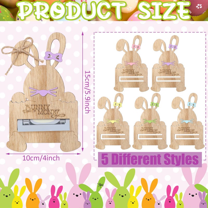 Beeveer 10 Pcs Easter Bunny Money Holder for Cash Gift Wooden Rabbit Gift Cards Cash Holder for Basket Stuffers Easter Holiday Hunting Money Tree Ornaments Table Centerpiece Decorations - Image 2