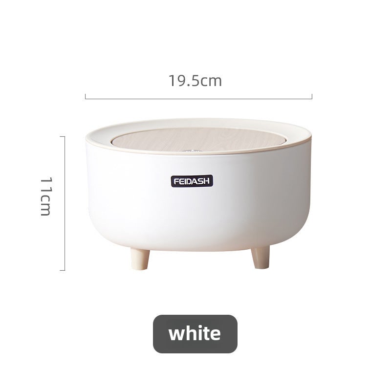 Japanese-style mini desktop trash can simple pressing garbage storage bucket student dormitory bedside table round trash can(White) - Image 1