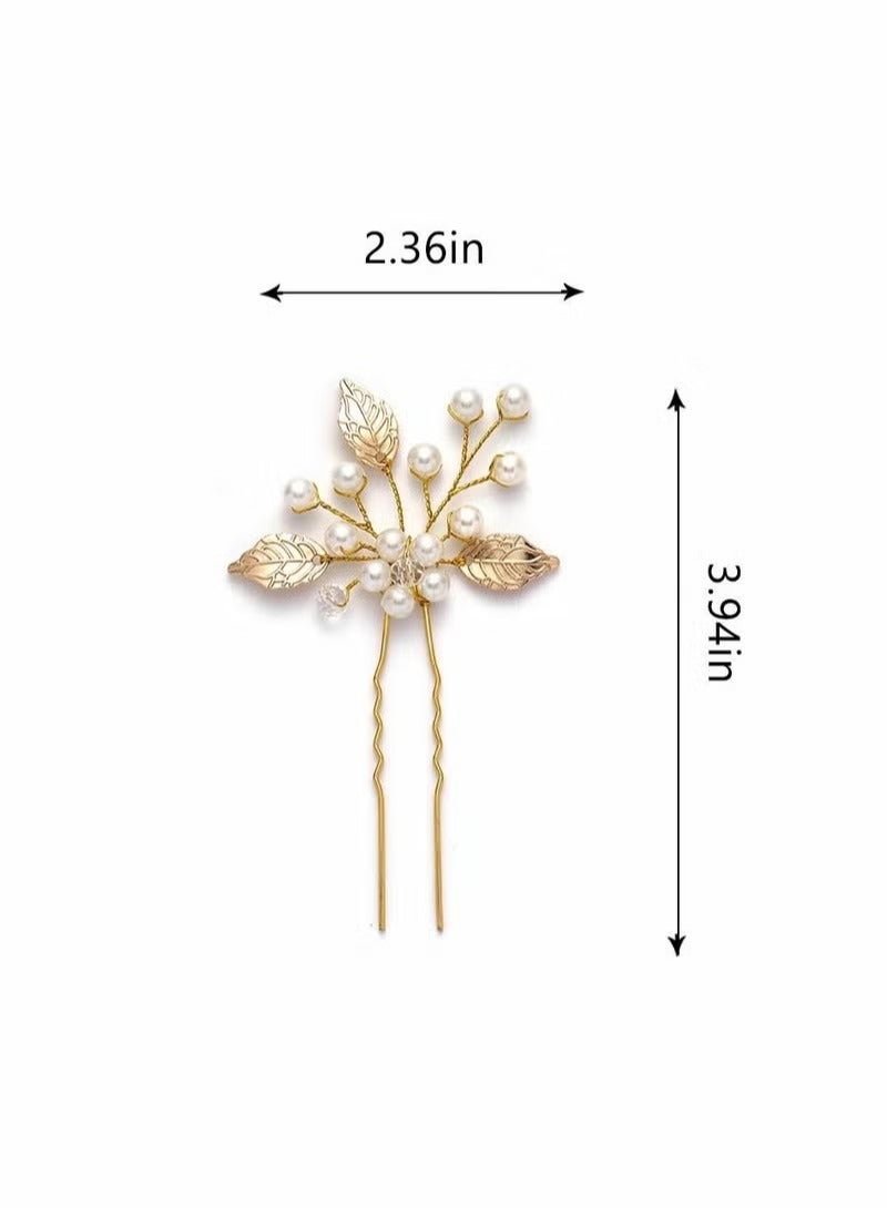 Pearl Bride Wedding Hair Pins, 3Pcs Leaf Bridal Head Piece Flower Hair Accessories for Women and Girls - Image 5