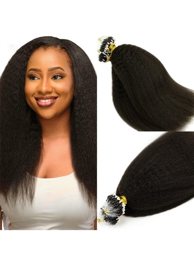 Lacer 16 Inch Micro Links Human Hair For Black Women Kinky Micro Loop Hair Extensions Black Real Remy Hair Extensions Natural Black Kinky Straight Micro Loop Human Hair Extensions 50 Gram 50 Strands  - Image 1