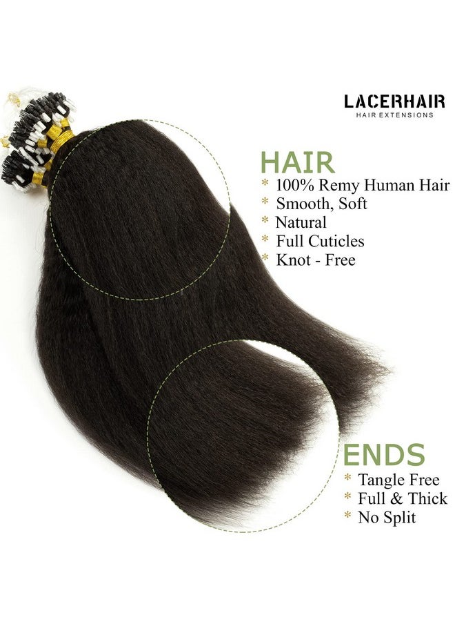 Lacer 16 Inch Micro Links Human Hair For Black Women Kinky Micro Loop Hair Extensions Black Real Remy Hair Extensions Natural Black Kinky Straight Micro Loop Human Hair Extensions 50 Gram 50 Strands  - Image 3