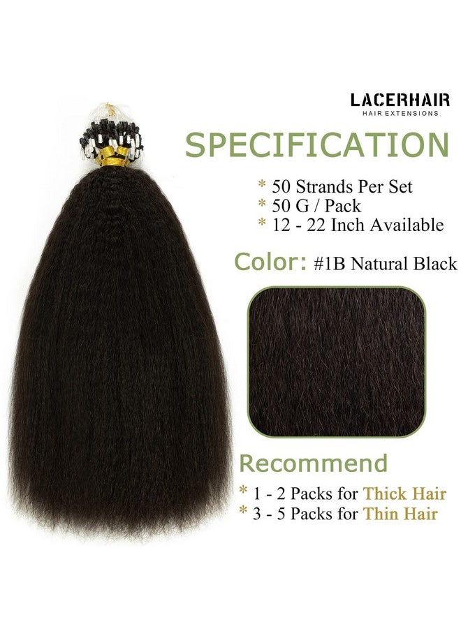 Lacer 16 Inch Micro Links Human Hair For Black Women Kinky Micro Loop Hair Extensions Black Real Remy Hair Extensions Natural Black Kinky Straight Micro Loop Human Hair Extensions 50 Gram 50 Strands  - Image 2