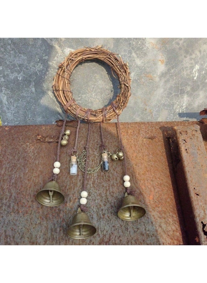 MAIDI Handmade Witch Bells for Door Protection - Vintage Rattan Hanging Wind Chimes - Boho Star & Moon Door Handle Ornaments for Home Decor & Good Luck Gift - Image 4