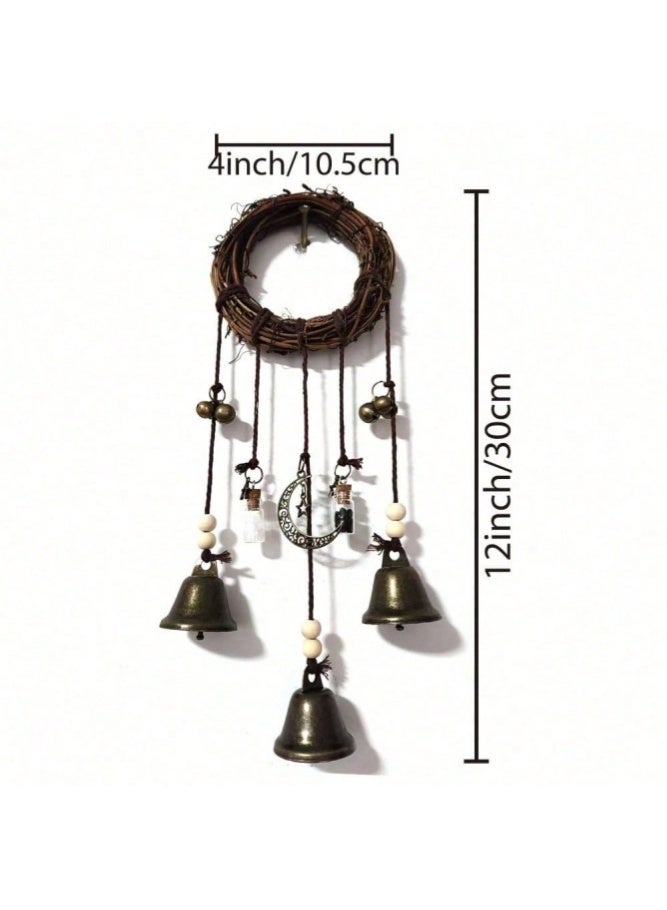 MAIDI Handmade Witch Bells for Door Protection - Vintage Rattan Hanging Wind Chimes - Boho Star & Moon Door Handle Ornaments for Home Decor & Good Luck Gift - Image 3