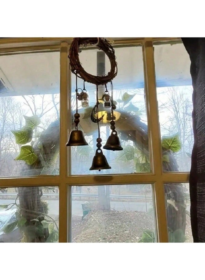MAIDI Handmade Witch Bells for Door Protection - Vintage Rattan Hanging Wind Chimes - Boho Star & Moon Door Handle Ornaments for Home Decor & Good Luck Gift - Image 5