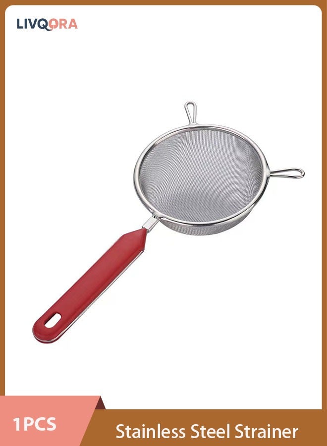 ليفقورا مصفاة من الفولاذ المقاوم للصدأ (الحجم: 125*270) مصفاة للمطبخ لدقيق الكيك والسكر البودرة (اللون: فضي أحمر) - Image 1