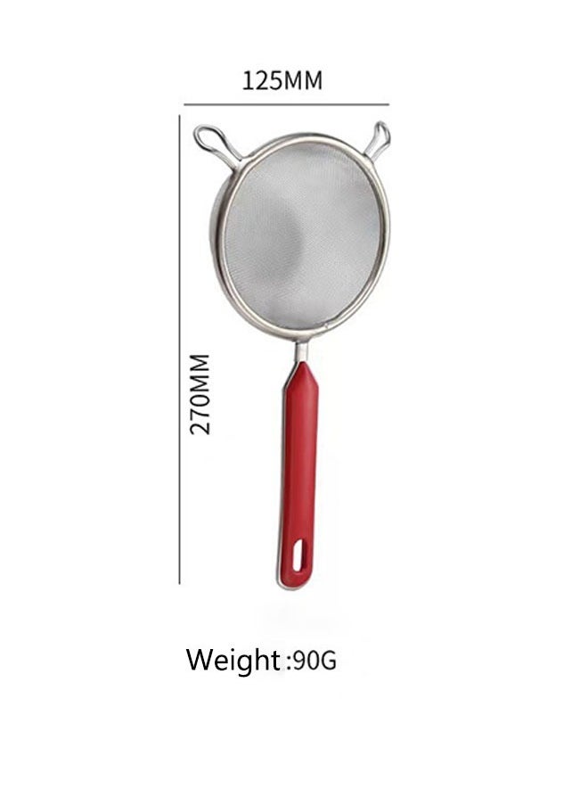 Generic - Stainless Steel Strainer(Size:125*270)Strainer for Kitchen Powdered Sugar Cake Flour (Color: Silver Red) - Image 1