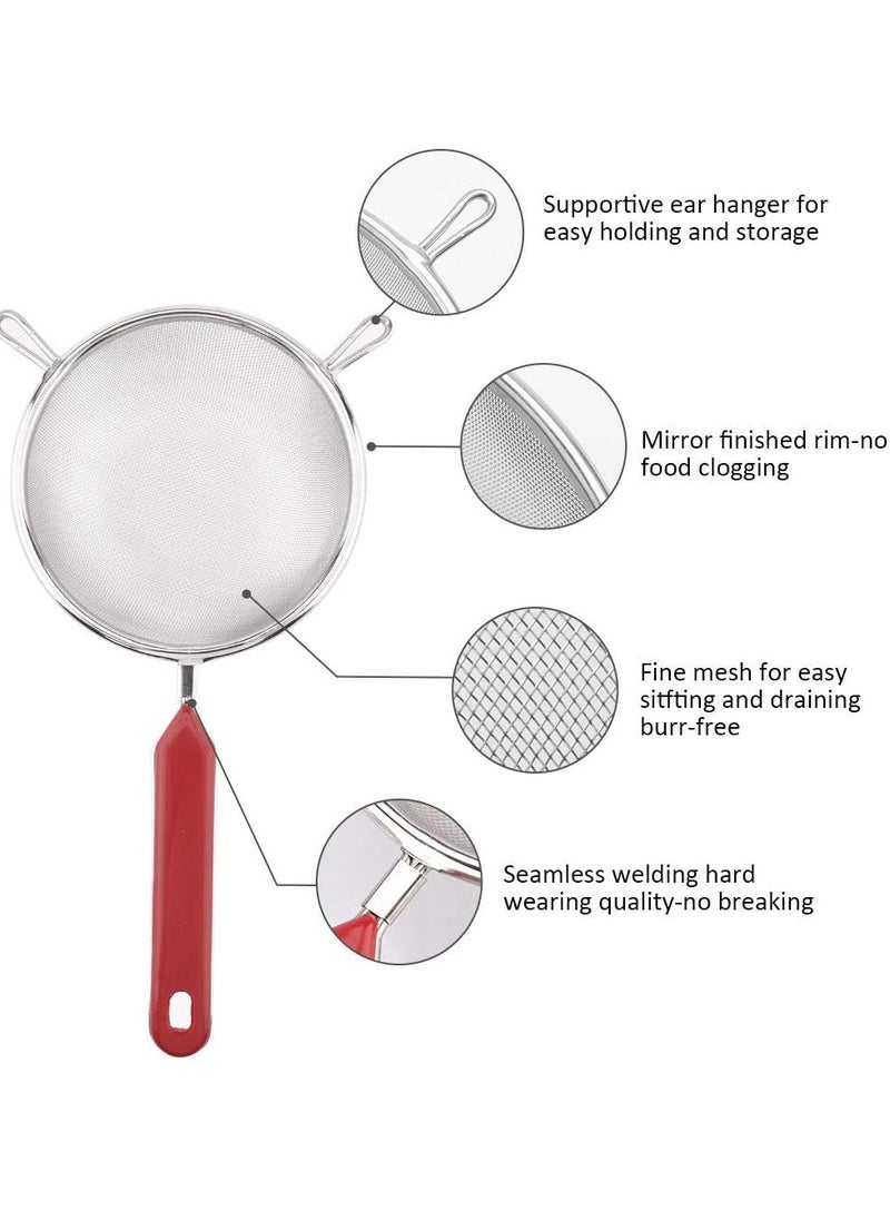 Generic - Stainless Steel Strainer(Size:125*270)Strainer for Kitchen Powdered Sugar Cake Flour (Color: Silver Red) - Image 1