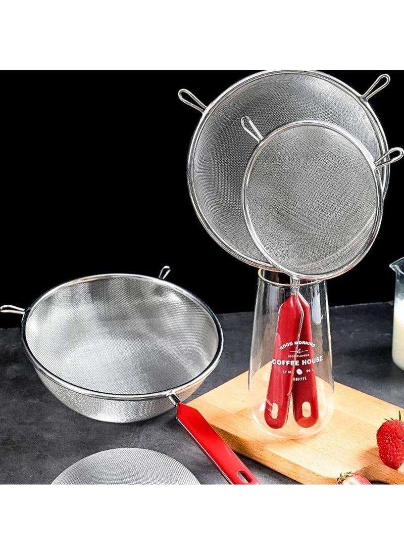 Generic - Stainless Steel Strainer(Size:125*270)Strainer for Kitchen Powdered Sugar Cake Flour (Color: Silver Red) - Image 1