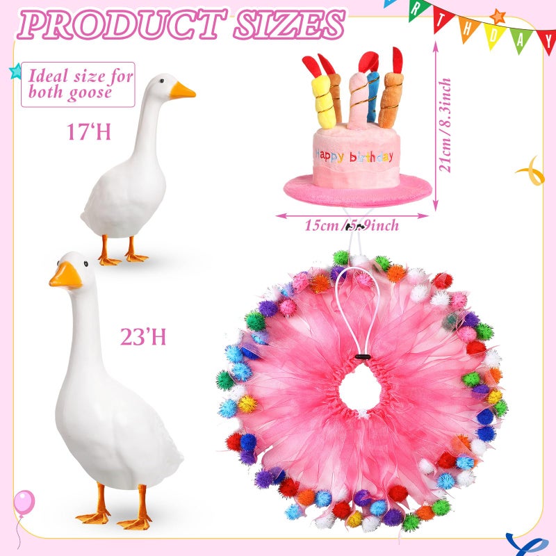 Aliceset Happy Birthday Porch Goose Outfit Lawn Goose Clothes Hat and Tutu Collar Goose Outfits for 23" Cement/Plastic Porch Goose Outdoor Statue Patio Yard Lawn Art (Pink) - Image 2
