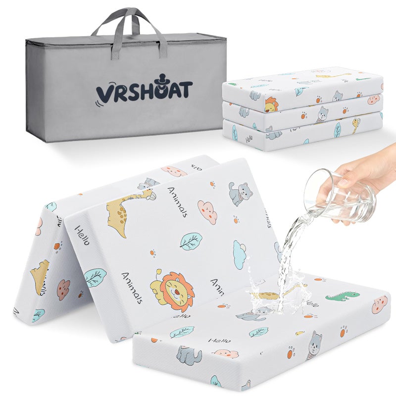 VRSHOAT Trifold Pack And Play Mattress 38""X26"" Pack N Play Mattresses For Baby Toddler  Portable Mini Crib Mattress For Playpen And Playard With Soft Breathable Waterproof Cover - Image 1
