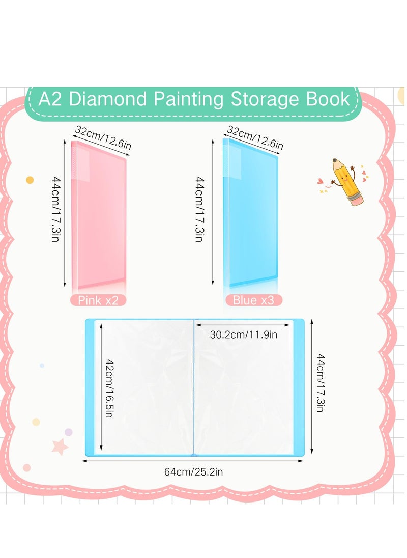 Excefore 4 Pack A3 Diamond Painting Storage Book, 60 Pages Portfolio Folder for Artwork with Sleeves Protector, Artwork 16.5 x 11.9 Inches (Blue, Pink)  - Image 2