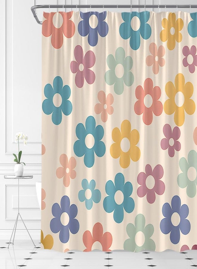 YSATNSFT Cute Retro Flower Shower Curtain Groovy Colorful Floral Boho Daisy Pastel Vintage Woman Girls Fabric Bathroom Decor Set with Hooks,(70" WX70 H) - Image 3