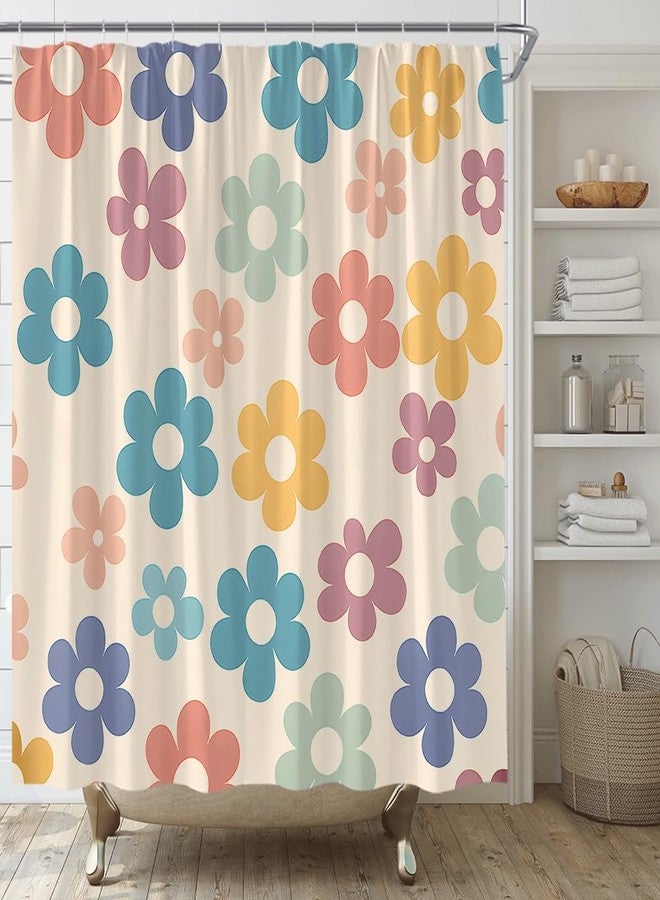 YSATNSFT Cute Retro Flower Shower Curtain Groovy Colorful Floral Boho Daisy Pastel Vintage Woman Girls Fabric Bathroom Decor Set with Hooks,(70" WX70 H) - Image 1