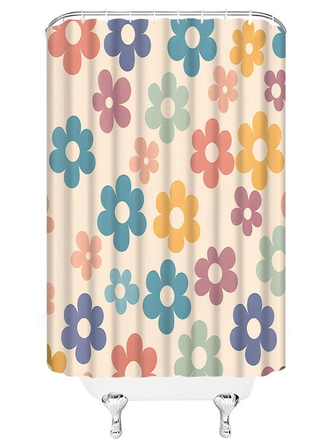YSATNSFT Cute Retro Flower Shower Curtain Groovy Colorful Floral Boho Daisy Pastel Vintage Woman Girls Fabric Bathroom Decor Set with Hooks,(70" WX70 H) - Image 4