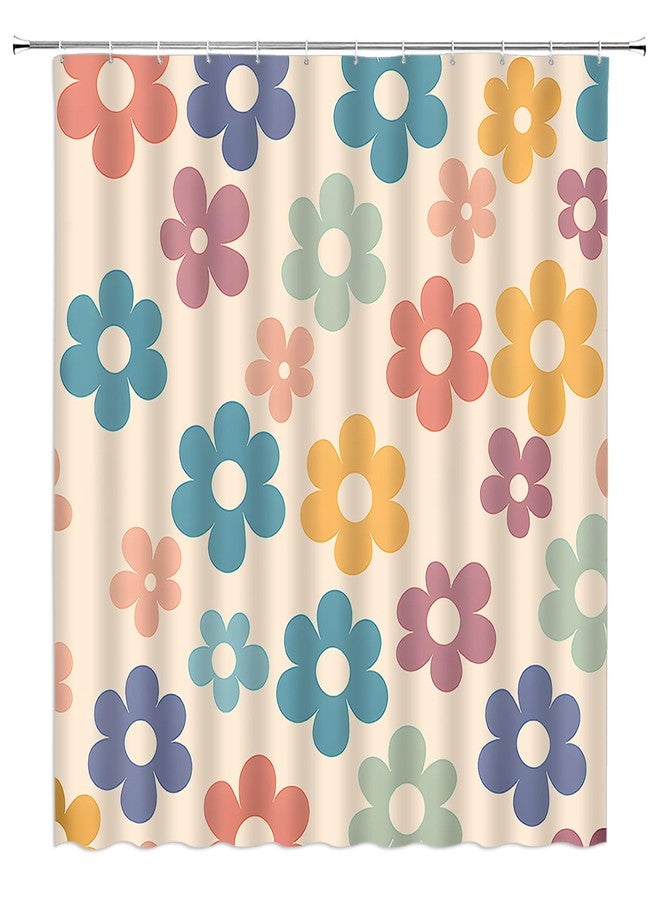 YSATNSFT Cute Retro Flower Shower Curtain Groovy Colorful Floral Boho Daisy Pastel Vintage Woman Girls Fabric Bathroom Decor Set with Hooks,(70" WX70 H) - Image 2