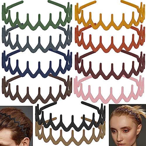 LAPOHI 10 PCS Non Slip Fashion Effortless Plastic Headbands with Teeth Comb Skinny Hair Bands for Women Men Teen Girls Comb Teeth Morandi - Image 1