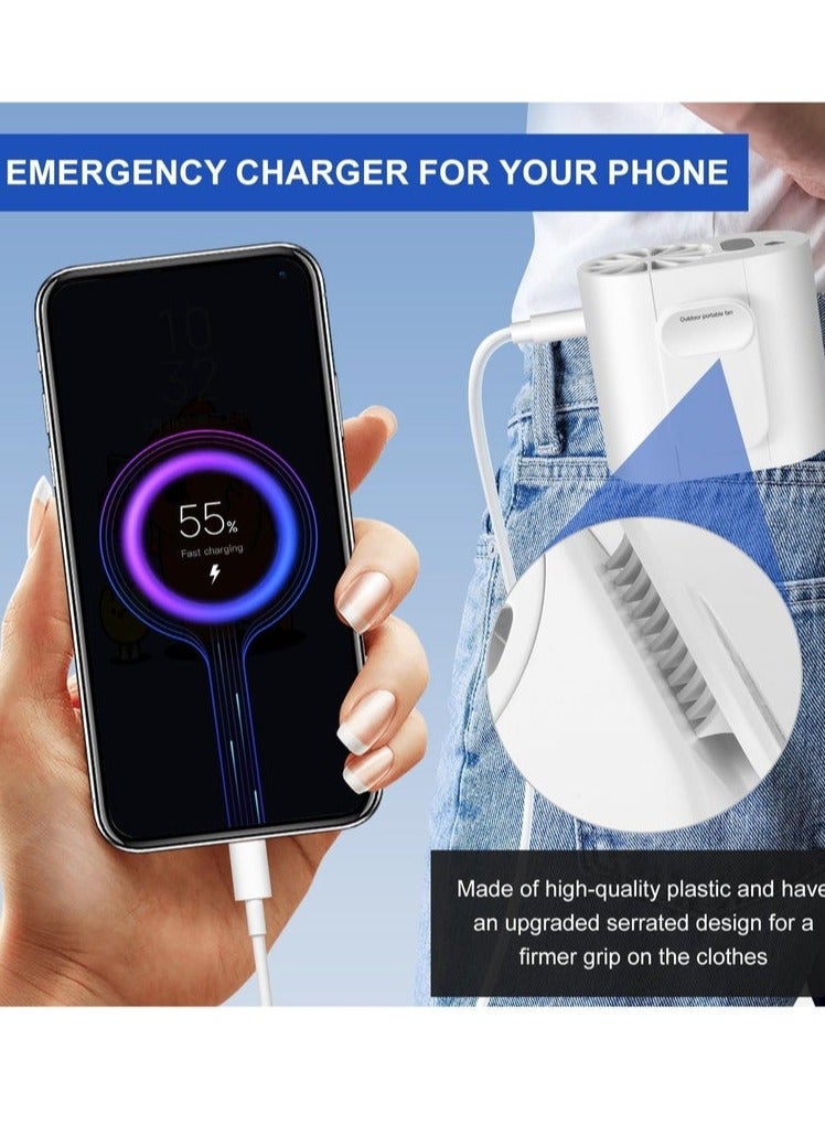 بريتوكتر مروحة 3 في 1 بمشبك، بنك طاقة 6000 مللي أمبير في الساعة مع مصباح يدوي وشاشة LED، للتخييم والمشي لمسافات طويلة والعمل في الهواء الطلق، قابلة لإعادة الشحن عبر USB (أبيض) - Image 4