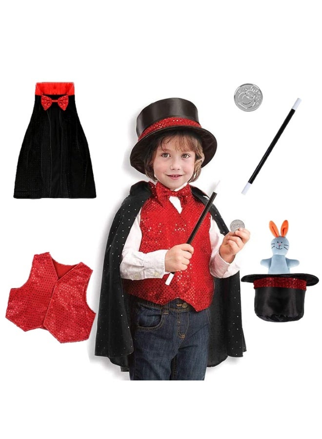 OSHIMA Children's Magician Set, Magician Costume Set for Children with Cape, Magic Hat, Wand and Other Accessories, Used for Children Cosplay Party - Image 1