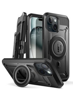 SupCase iPhone 15 6.1 inch Compatible with MagSafe Full Body Rugged Case with Built In Screen Protector and Kickstand and Belt Clip Black  - Image 1