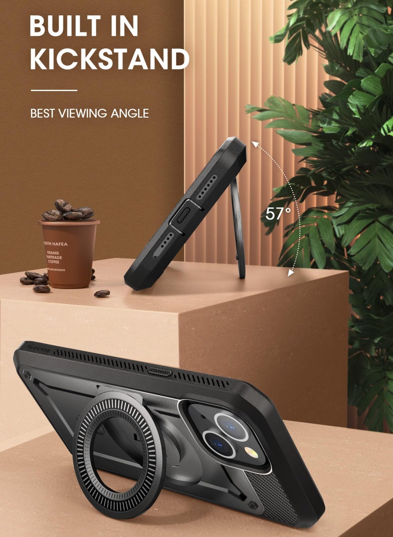 SupCase iPhone 15 6.1 inch Compatible with MagSafe Full Body Rugged Case with Built In Screen Protector and Kickstand and Belt Clip Black - Image 2