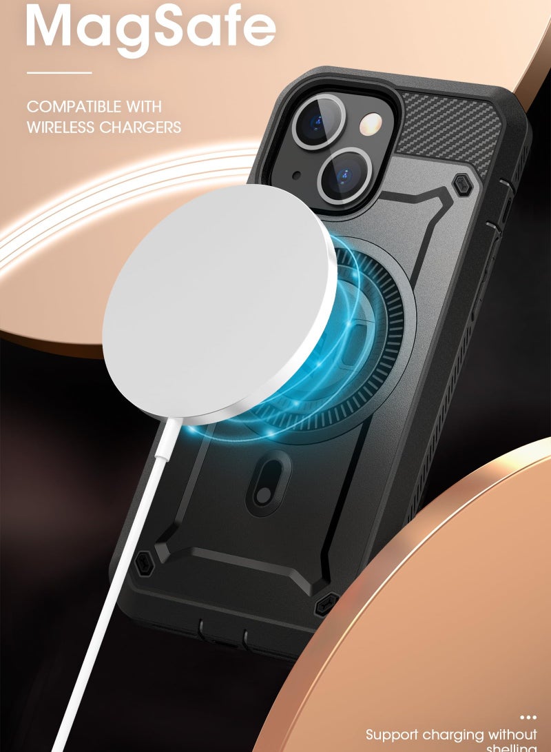 SupCase iPhone 15 6.1 inch Compatible with MagSafe Full Body Rugged Case with Built In Screen Protector and Kickstand and Belt Clip Black - Image 5