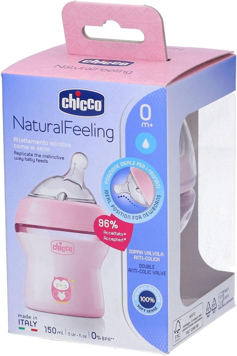 Chicco Natural Feeling Anti-Colic Baby Bottle, 150 ml, Soft Silicone Teat, 0+ Months - Image 1