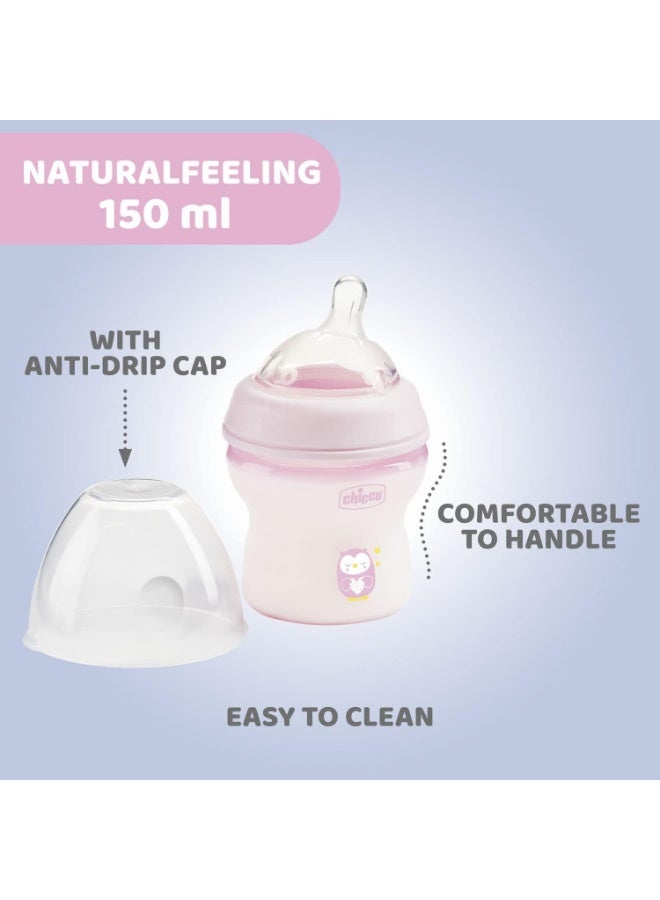 Chicco Natural Feeling Anti-Colic Baby Bottle, 150 ml, Soft Silicone Teat, 0+ Months - Image 4