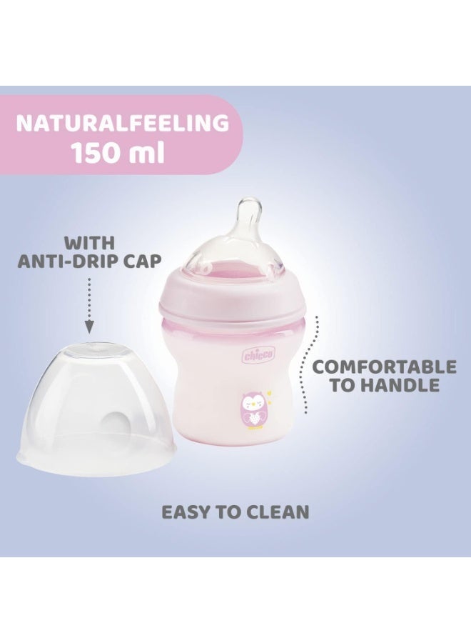 Chicco Natural Feeling Anti-Colic Baby Bottle, 150 ml, Soft Silicone Teat, 0+ Months - Image 2