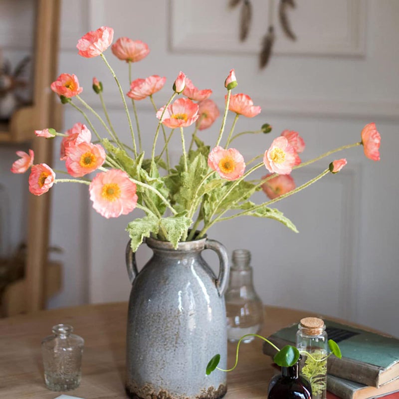 DUYONE Artificial Flowers 6 Stems Poppy Silk Bouquetfor Wedding Home Party DecorationTable Centerpiece ArrangementOrange Pink 6pcs