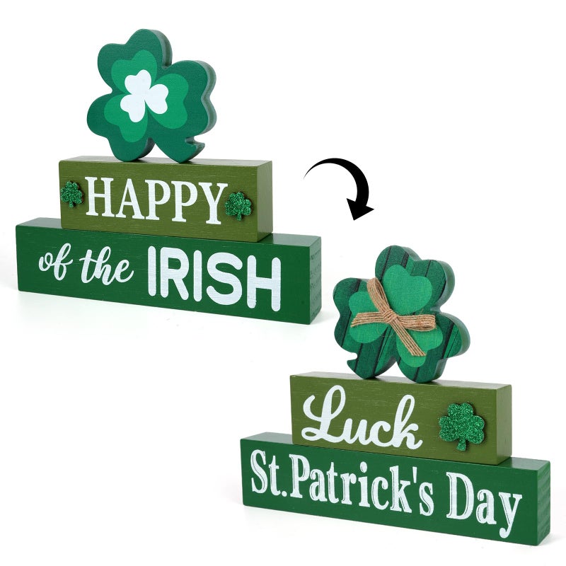 Sophena Wooden St. Patrick? Day Decorations LUCK Table Sign Happy of the IRISH Reversible Table Centerpieces Standing Tabletop Decor Tiered Tray Decor Rustic Blocks Double-sided Different pattern Farmhouse - Image 1