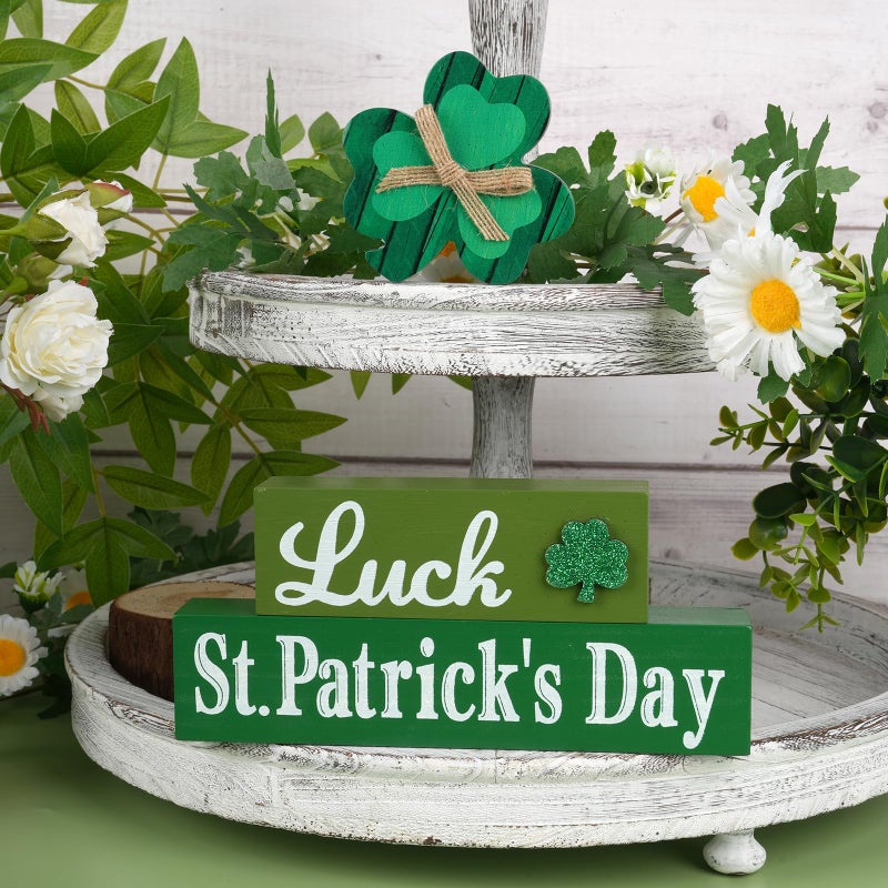 Sophena Wooden St. Patrick? Day Decorations LUCK Table Sign Happy of the IRISH Reversible Table Centerpieces Standing Tabletop Decor Tiered Tray Decor Rustic Blocks Double-sided Different pattern Farmhouse - Image 4
