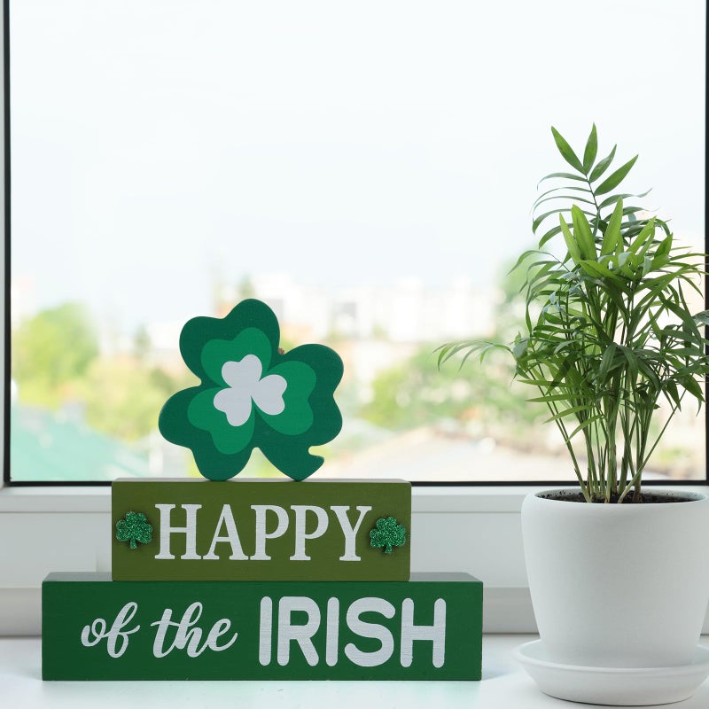 Sophena Wooden St. Patrick? Day Decorations LUCK Table Sign Happy of the IRISH Reversible Table Centerpieces Standing Tabletop Decor Tiered Tray Decor Rustic Blocks Double-sided Different pattern Farmhouse - Image 5