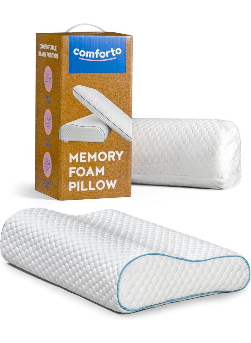 COMFORTO CHILD AND TRAVEL Neck Orthopedic Cervical Pillow for Pain Relief Contour Memory Foam Pillows Ergonomic for Sleeping Bed Pillow Support with Cooling Pillowcase for Side Back Stomach Sleepers - Image 3