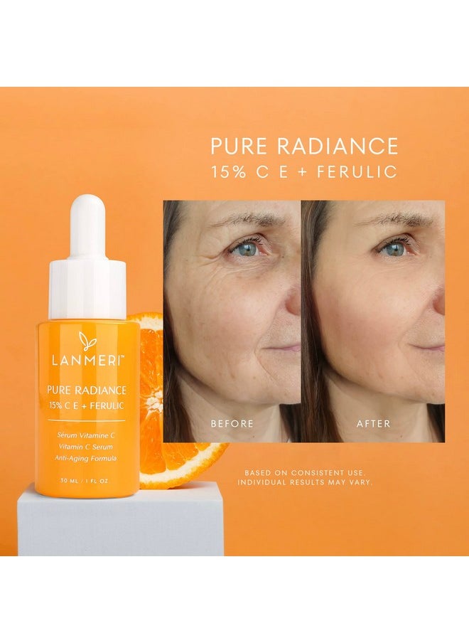 Lanmeri - Vitamin C Face Serum With 15% Pure Lascorbic Acid & Vitamin E Anti Aging Skin Brightening Dark Spot Corrector Serum 30Ml - Image 1