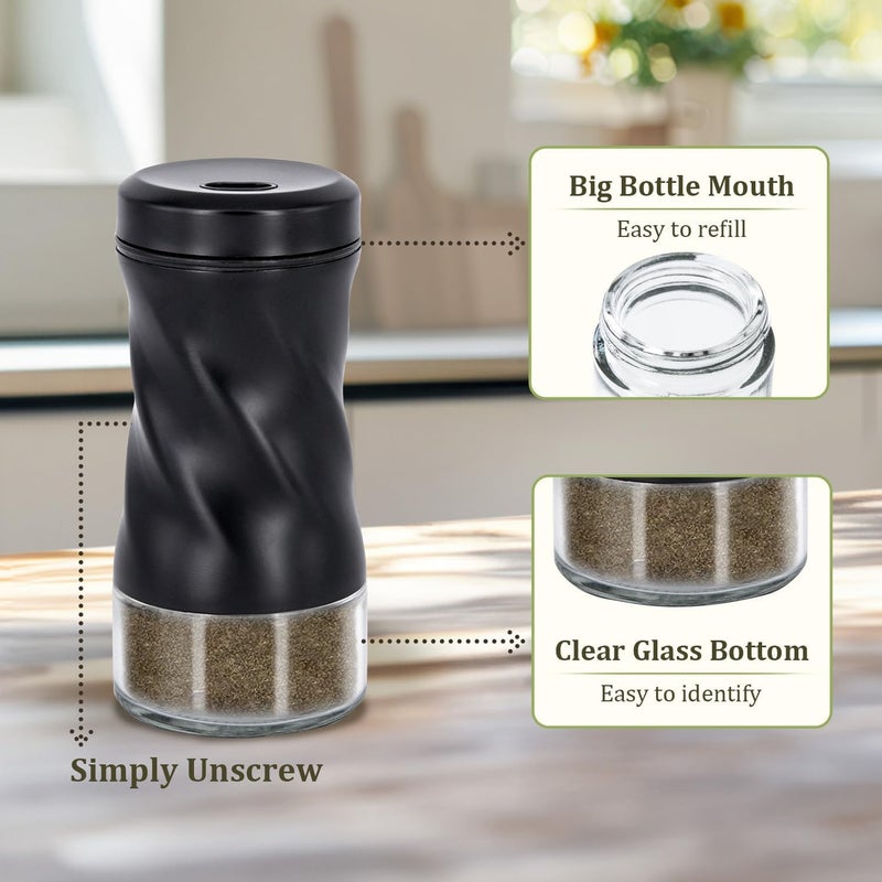 Neodaco Black Salt and Pepper Shakers with Adjustable Pour Hole by , Modern Glass Salt Shaker with Stainless Steel Lids for Kitchen Gadgets Table, RV, Ideal for Himalayan, Kosher, and Black Pepper - Image 4