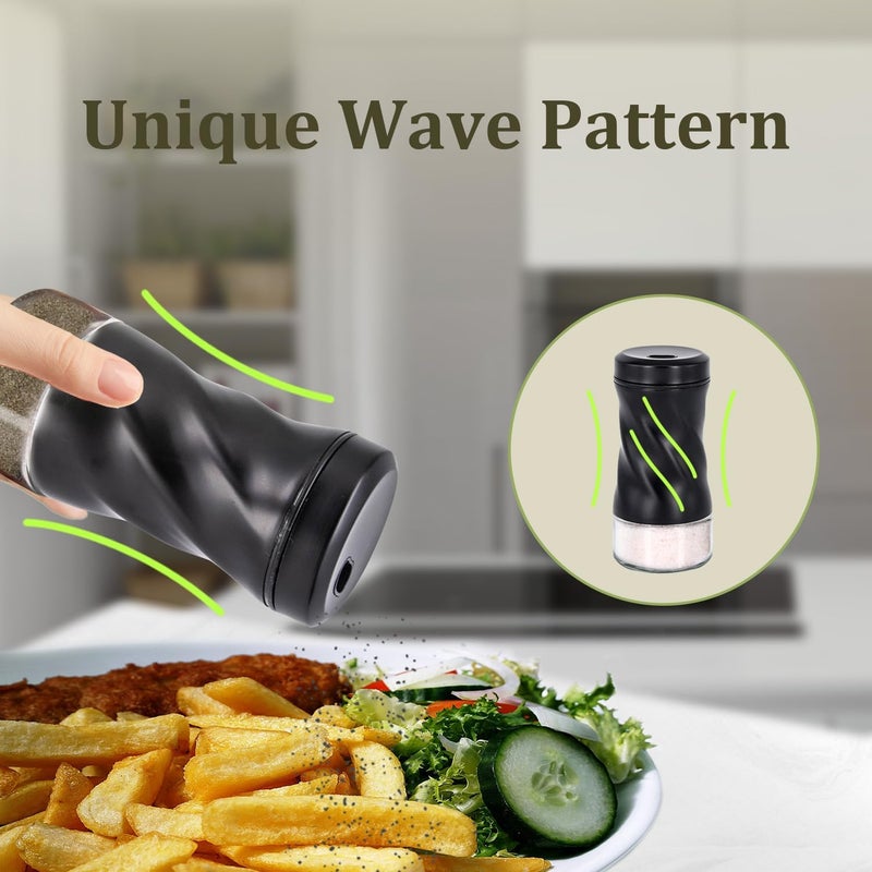 Neodaco Black Salt and Pepper Shakers with Adjustable Pour Hole by , Modern Glass Salt Shaker with Stainless Steel Lids for Kitchen Gadgets Table, RV, Ideal for Himalayan, Kosher, and Black Pepper - Image 2