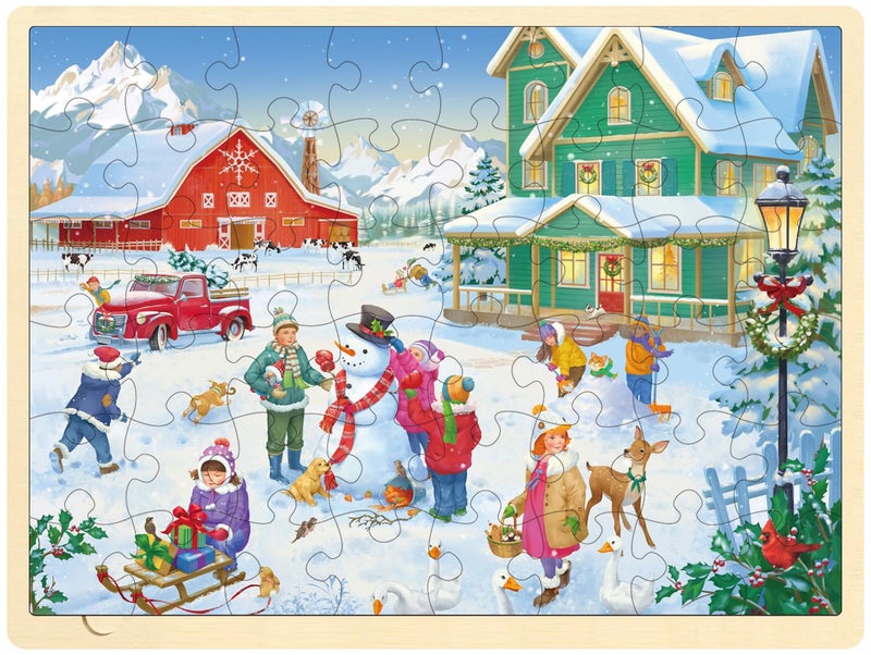 MoinKidz Christmas Puzzles 48 Piece for Kids Ages 35 by MoinKidz Winter Holiday Christmas Wooden Jigsaw Puzzle for 3 4 5 Year Old Snowy Farm Toddler Puzzles for Kids Ages 48 with Storage Tray - Image 3