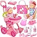 Golray Girl Baby Doll Stroller Toy Set with 12 Baby Doll 17pcs Baby Doll Accessories HandbagClothesSunshadeFeeding Nursery Pretend Play Toy Birthday Gift for Toddler Girls 3 4 5 6 7 Years Old - Image 2